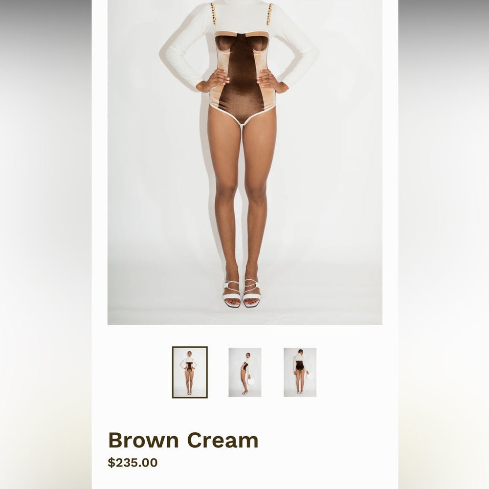 Ami muse Studio Brown Velvet One-Piece with Cream Trim and Beaded Accents - Picture 5 of 5